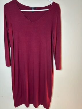 Eileen Fisher V-Neck Long Sleeve Dress - Burgundy